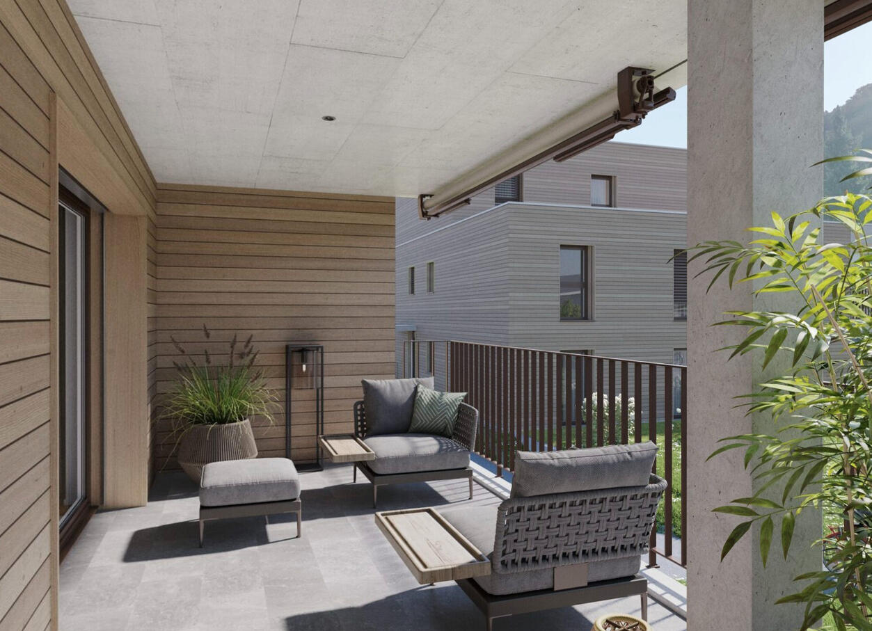 Holzambiente und Betonstruktur